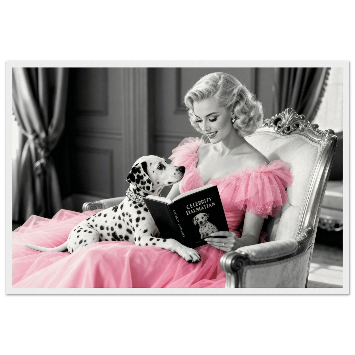 Hollywood Starlet Dalmatian Puppy Art Print 40x60 cm 16x24″ Museum-Quality Matte Framed Poster - White Wood