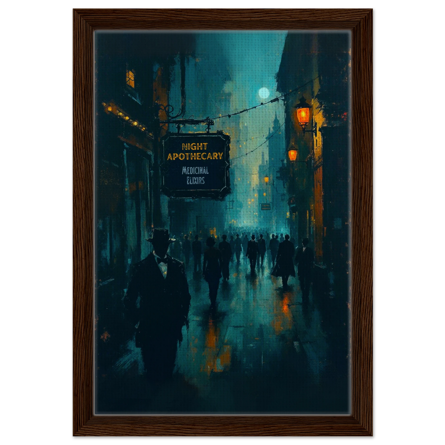 Prohibition Speakeasy Moody Nightlife Art Print Dark Brown Wood Frame 30x45 cm 12x18″ Framed Canvas