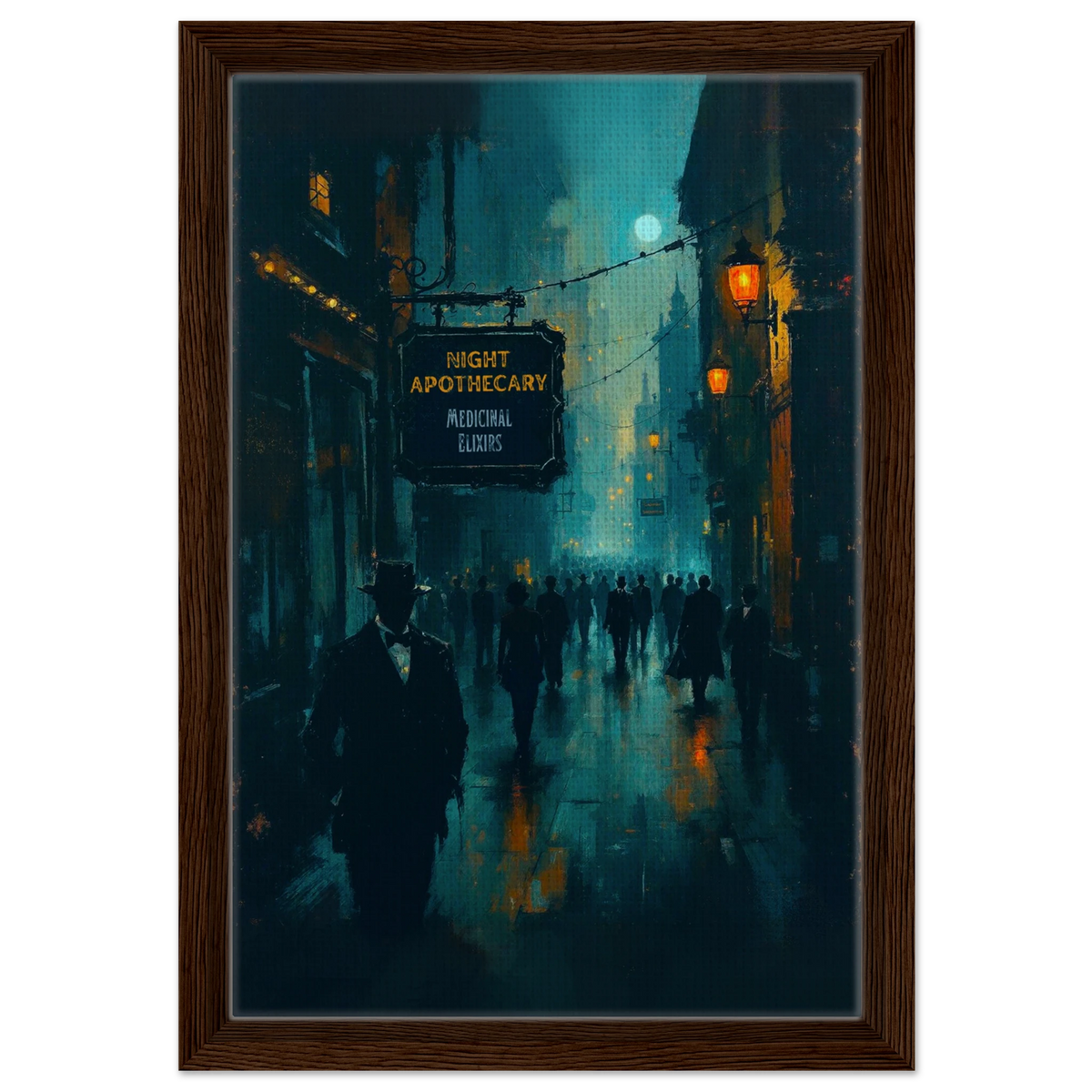 Prohibition Speakeasy Moody Nightlife Art Print 30x45 cm 12x18″ Framed Canvas Dark Brown Wood Frame