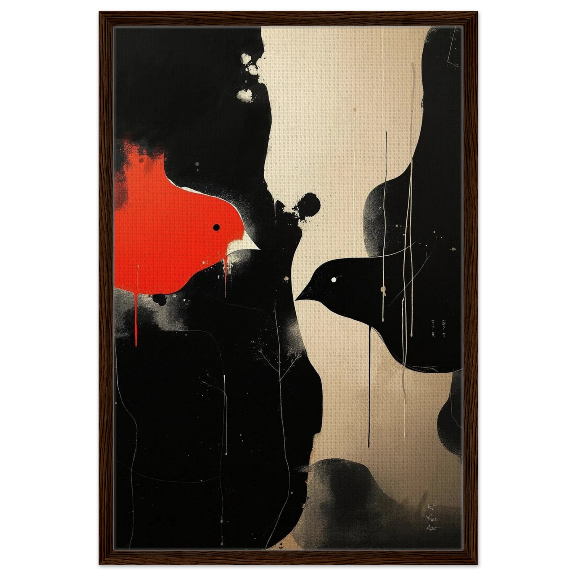 Abstract Bird Minimalist Fine Art Print 60x90 cm 24x36″ Framed Canvas Dark Brown Wood Frame