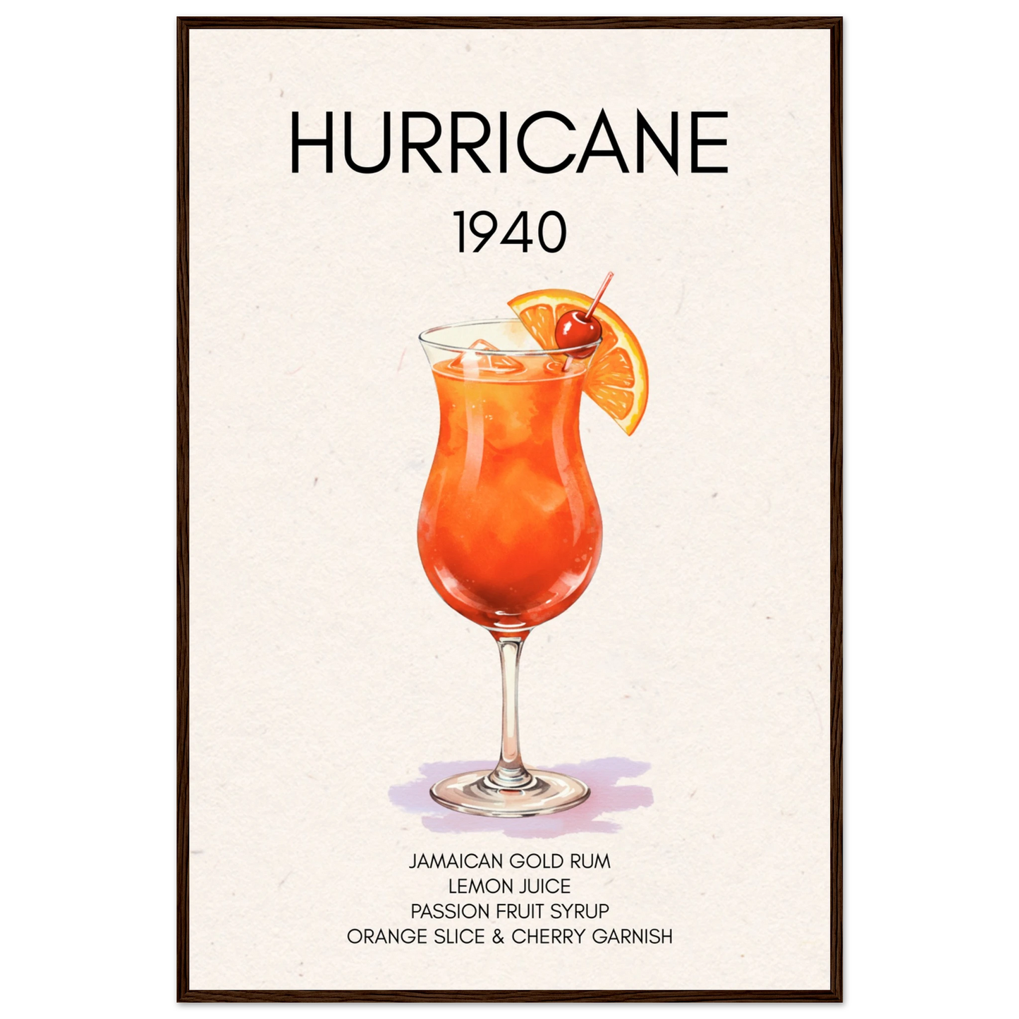 Hurricane Cocktail Bar Poster Print Dark Brown Wood Frame 60x90 cm 24x36″ Classic Matte Paper Wooden Framed Poster
