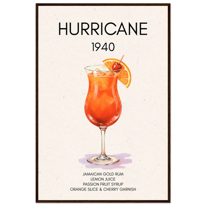 Hurricane Cocktail Bar Art Print Dark Brown Wood Frame 60x90 cm 24x36″ Classic Matte Paper Wooden Framed Poster