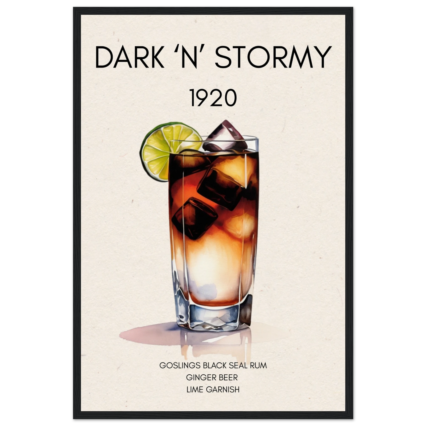 Dark n Stormy Cocktail Drink Bar Art Print Black Wood Frame 40x60 cm 16x24″ Museum-Quality Matte Paper Wooden Framed Poster