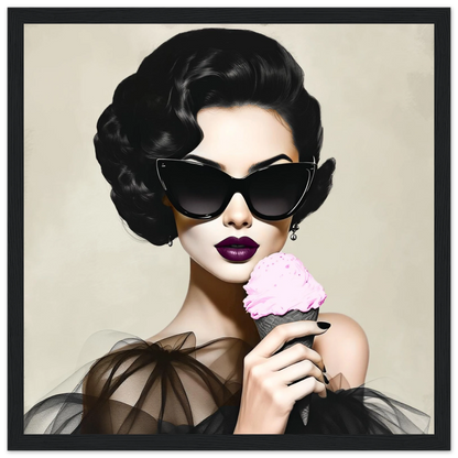 Retro Fashion Model Ice Cream Art Print 30x30 cm 12x12″ Classic Matte Paper Wooden Framed Poster