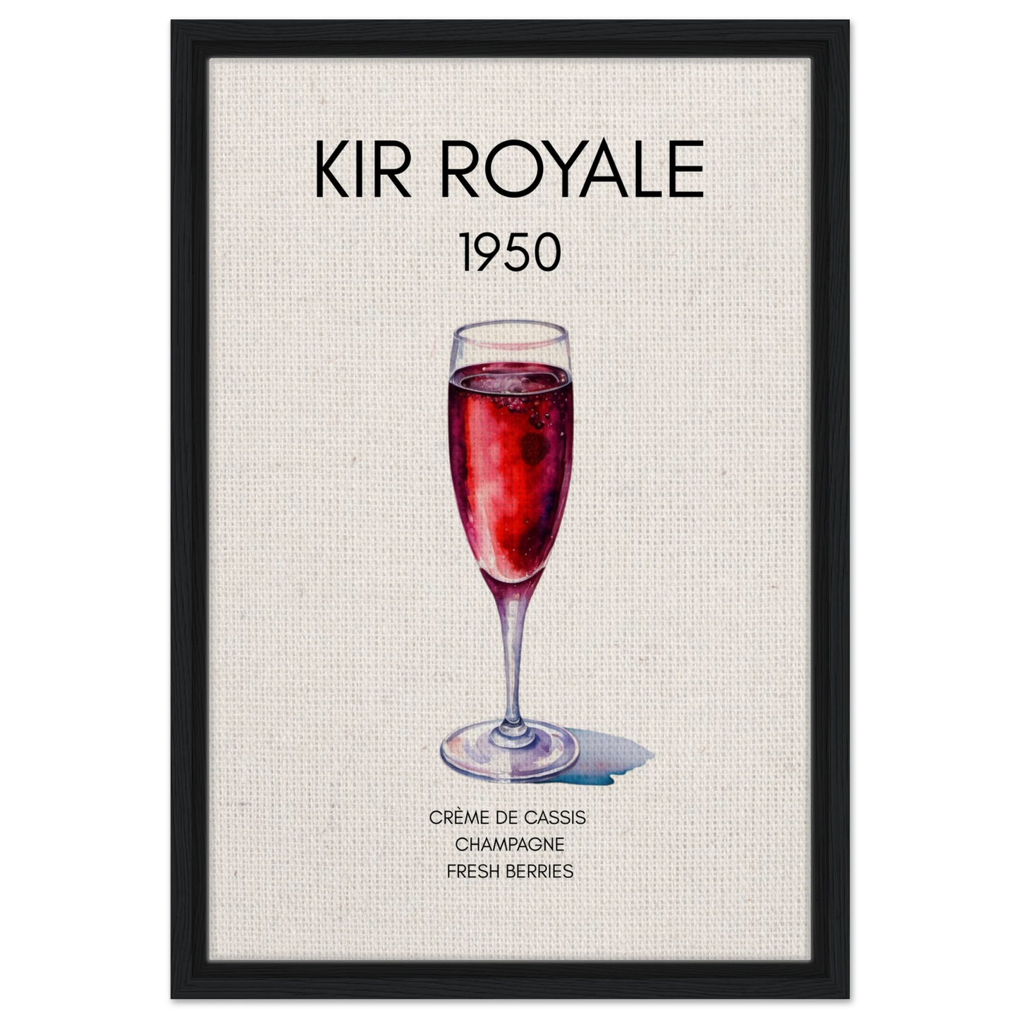 Kir Royale Champagne Cocktail Bar Poster Print Black Wood Frame 40x60 cm 16x24″ Framed Canvas