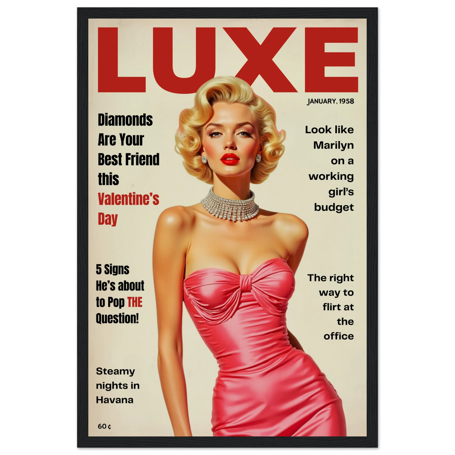 Marilyn Monroe Hollywood Glam Art Print 30x45 cm 12x18″ Classic Matte Paper Wooden Framed Poster Black Wood Frame