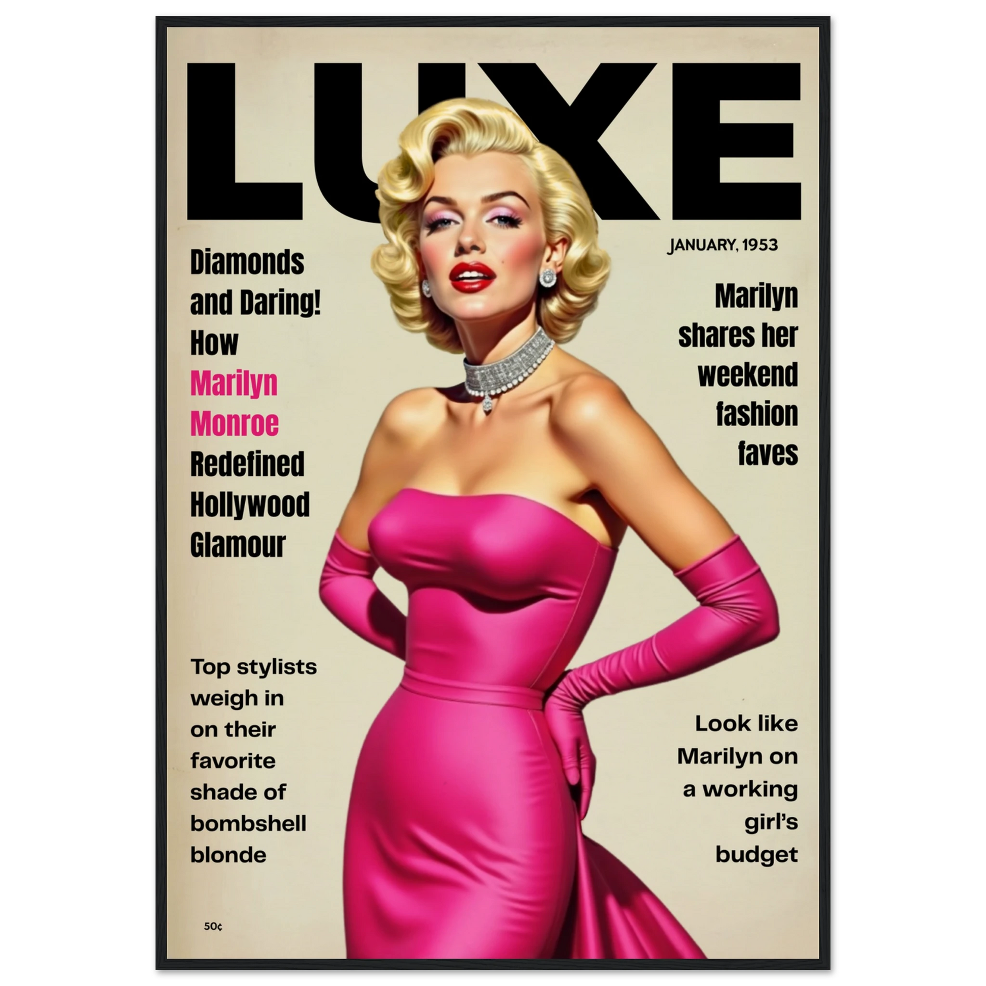 Marilyn Monroe Old Hollywood Art Print Black Wood Frame 70x100 cm 28x40″ Museum-Quality Matte Paper Wooden Framed Poster