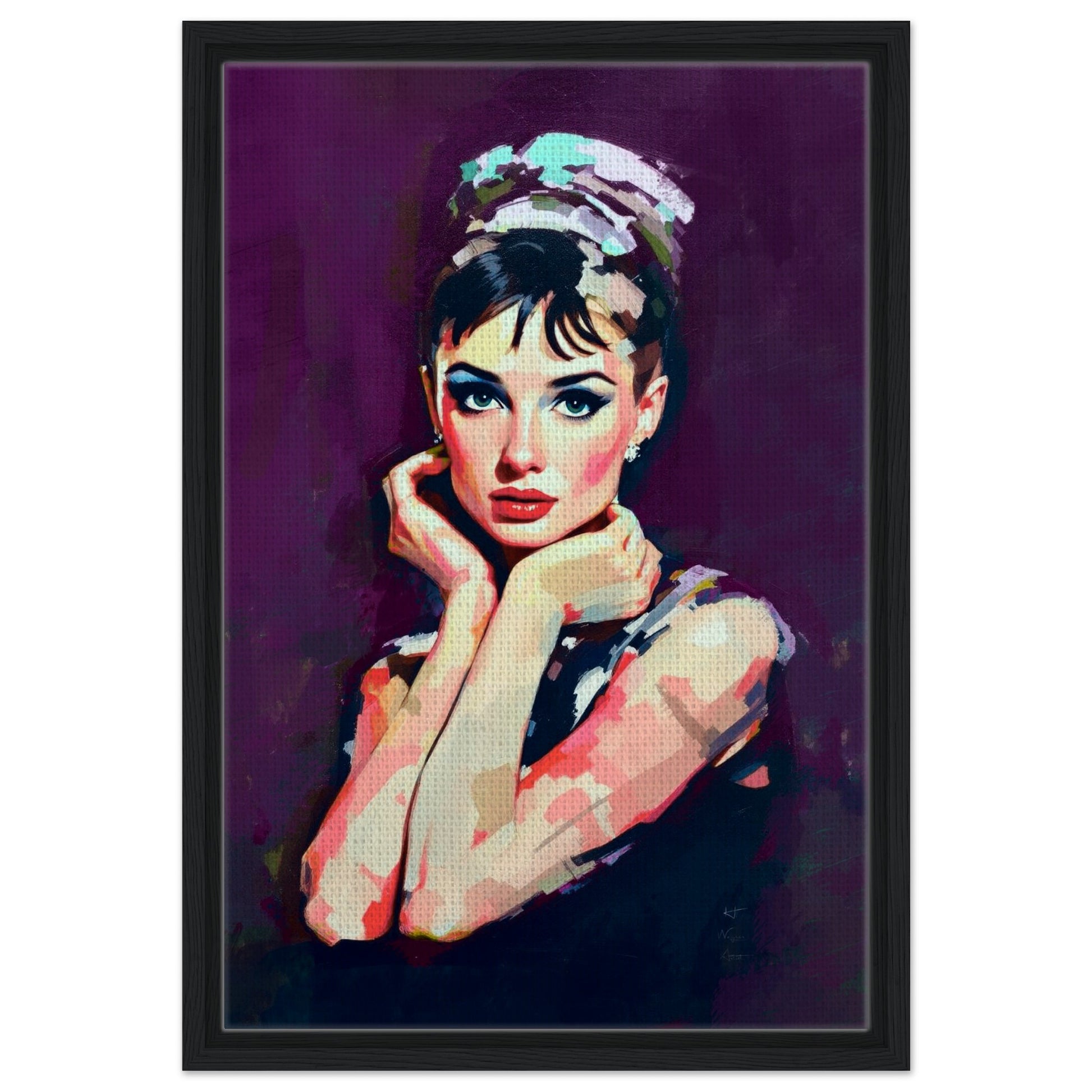 Audrey Hepburn Painting Art Print 40x60 cm 16x24″ Framed Canvas Black Wood frame