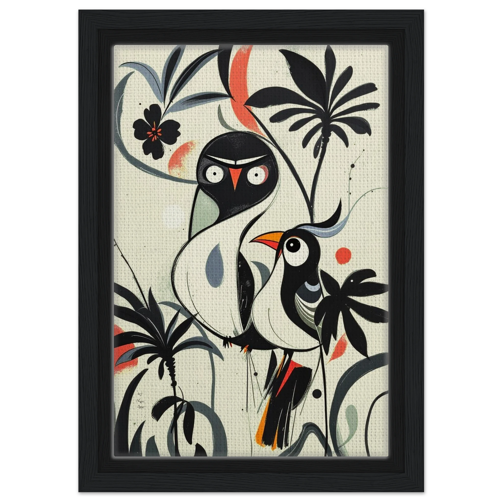 Abstract Bird Modern Tropical Art Print Black Wood Frame 20x30 cm 8x12″ Framed Canvas
