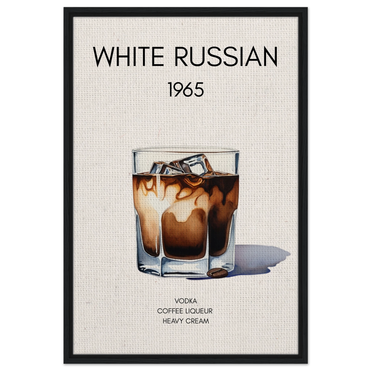 White Russian Cocktail Bar Art Poster Print Black Wood Frame 60x90 cm 24x36″ Framed Canvas