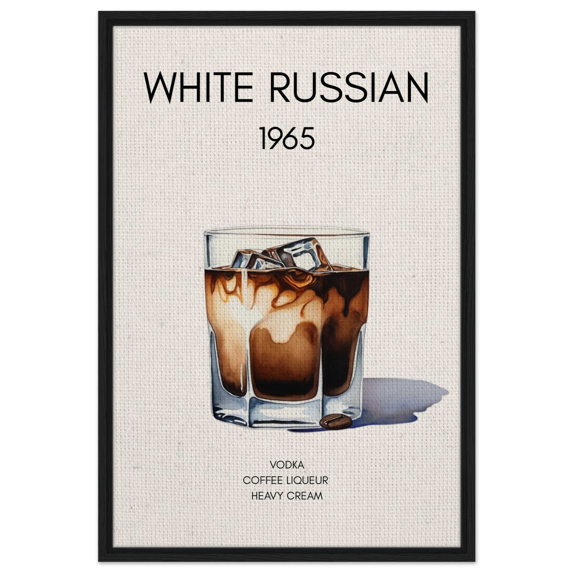 White Russian Cocktail Bar Art Print Black Wood Frame 60x90 cm 24x36″ Framed Canvas