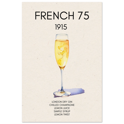 French 75 Cocktail Art Print No Frame 30x45 cm 12x18″ Museum-Quality Matte Paper Poster