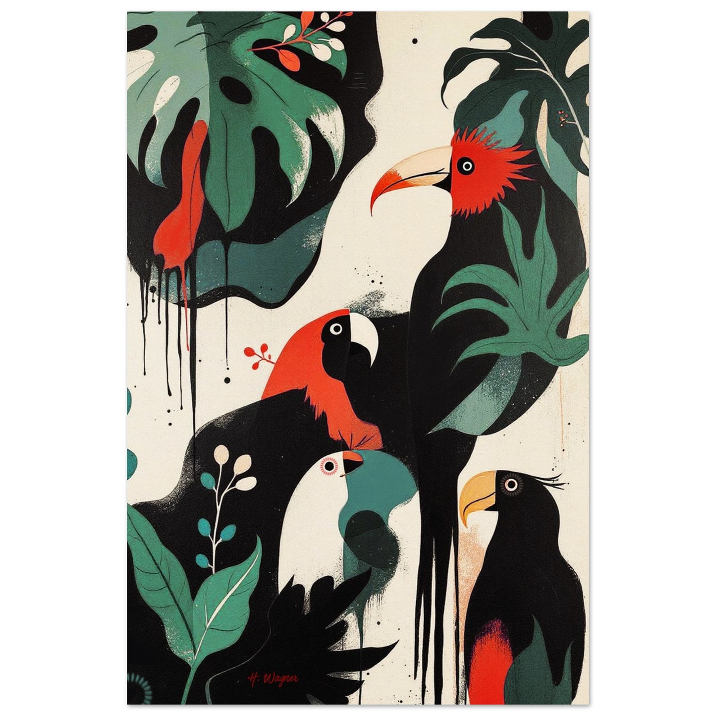 Mid-Century Modern Exotic Bird Art Poster Print - Framed Tropical Parrot Wall Décor No Frame 30x45 cm 12x18″ Museum-Quality Matte Paper Poster