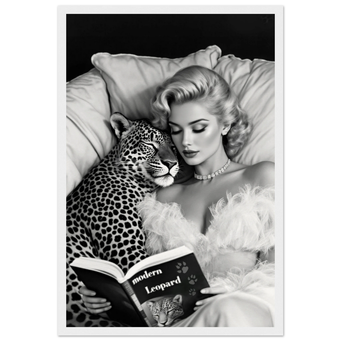 Hollywood Starlet Leopard Cat Art Print 30x45 cm 12x18″ Museum-Quality Matte Paper Wooden Framed Poster White Wood Frame
