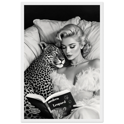 Hollywood Starlet Leopard Cat Art Print 30x45 cm 12x18″ Museum-Quality Matte Paper Wooden Framed Poster White Wood Frame