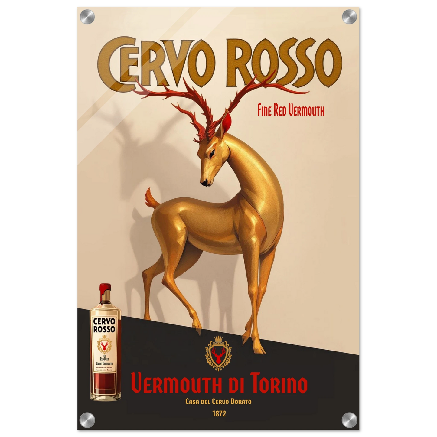 Art Deco Golden Deer Cocktail Bar Poster Print 40x60 cm 16x24″ Sleek Acrylic Print No Frame