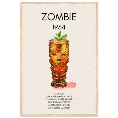 Zombie Tiki Cocktail Bar Art Print Light Wood Frame 40x60 cm 16x24″ Museum-Quality Matte Paper Wooden Framed Poster
