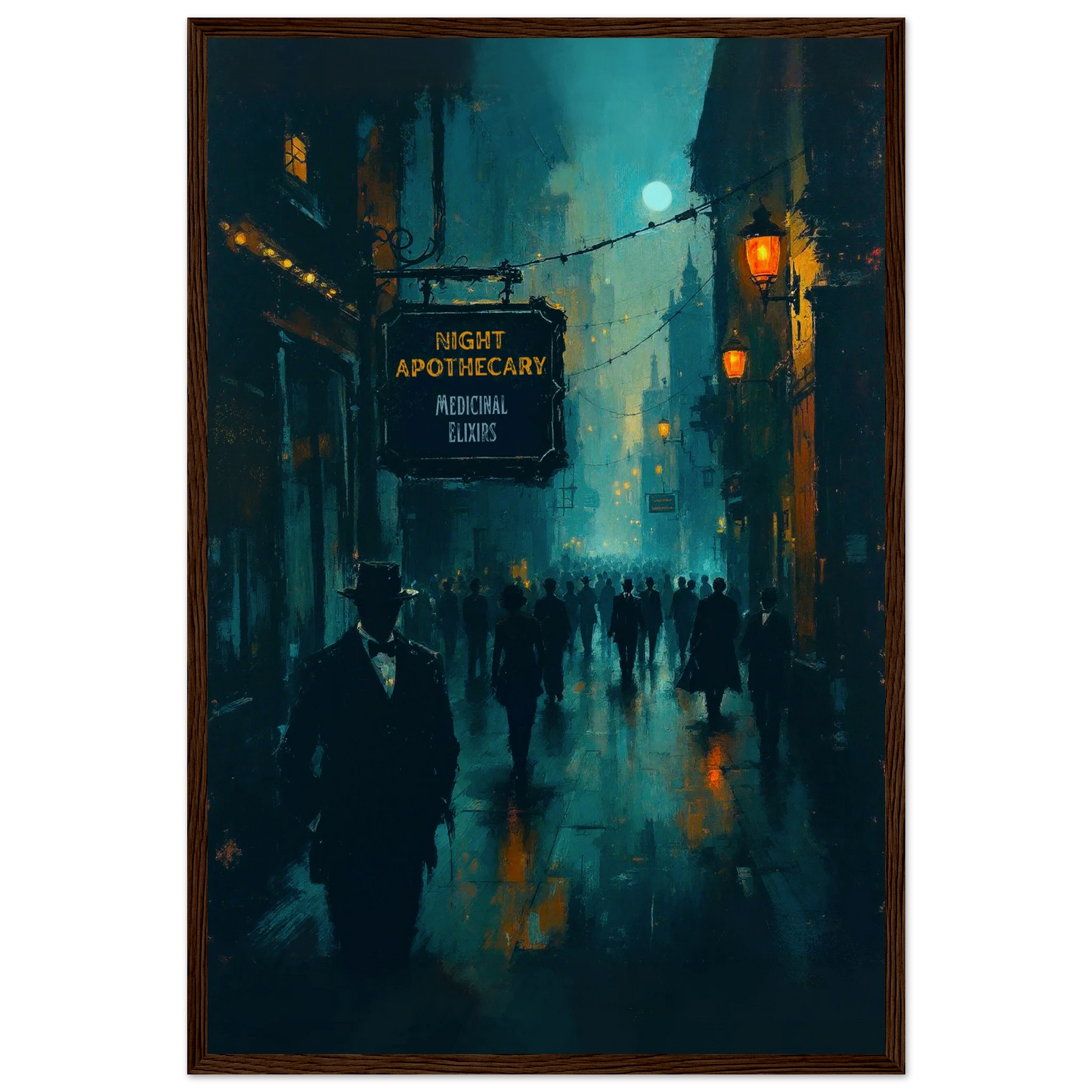 Prohibition Speakeasy Moody Nightlife Art Print Dark Brown Wood Frame 40x60 cm 16x24″ Museum-Quality Matte Framed Poster