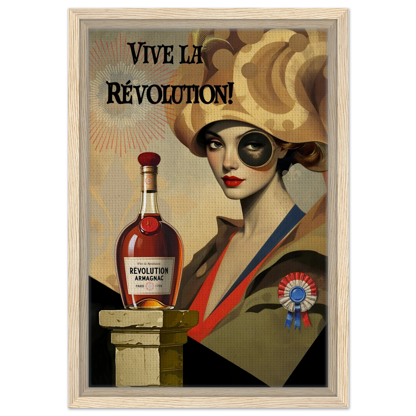 Vintage French Revolution Cognac Art Print Light Wood Frame 30x45 cm 12x18″ Framed Canvas