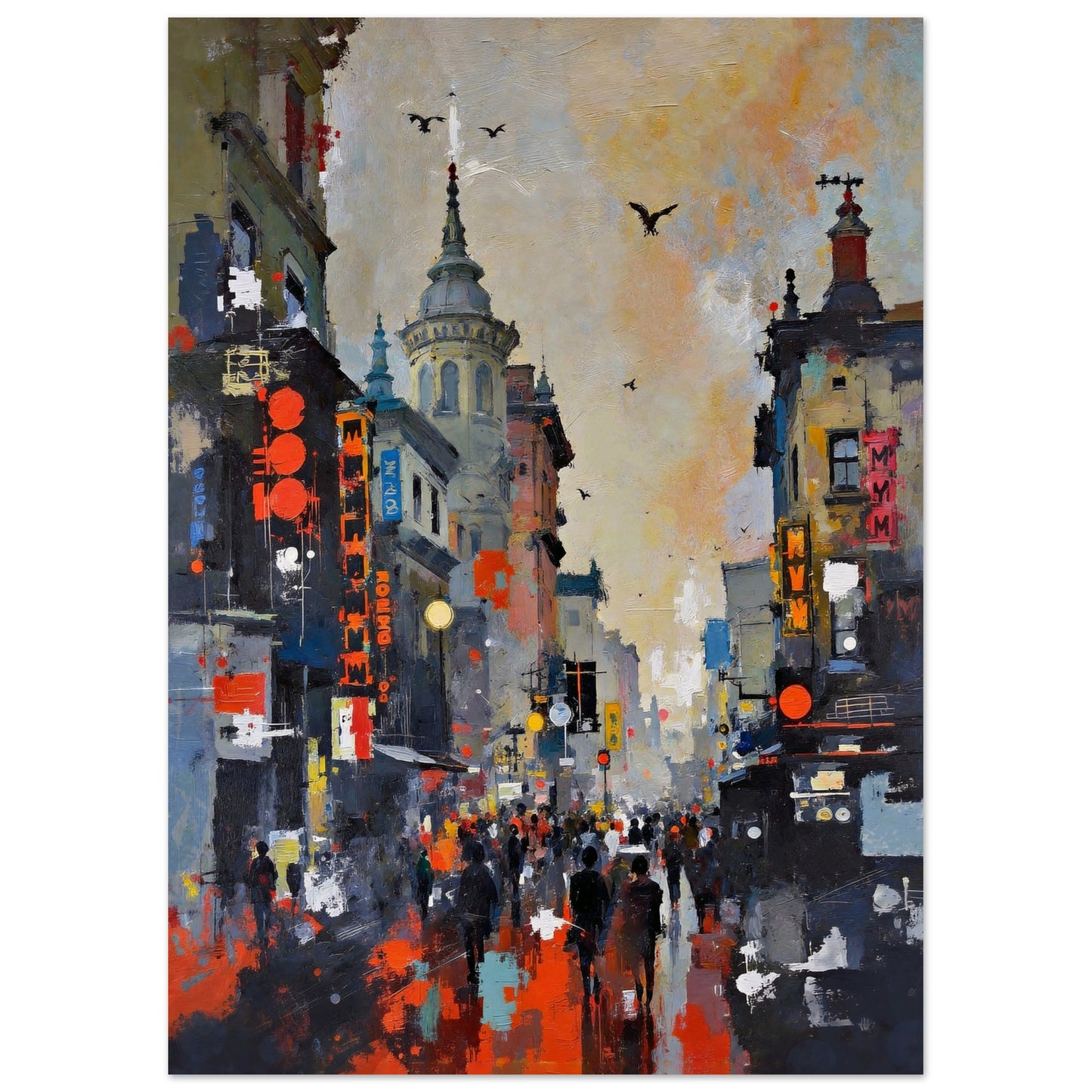 Gothic City Street Art Print - European Cityscape 50x70 cm 20x28″ Museum-Quality Matte Poster