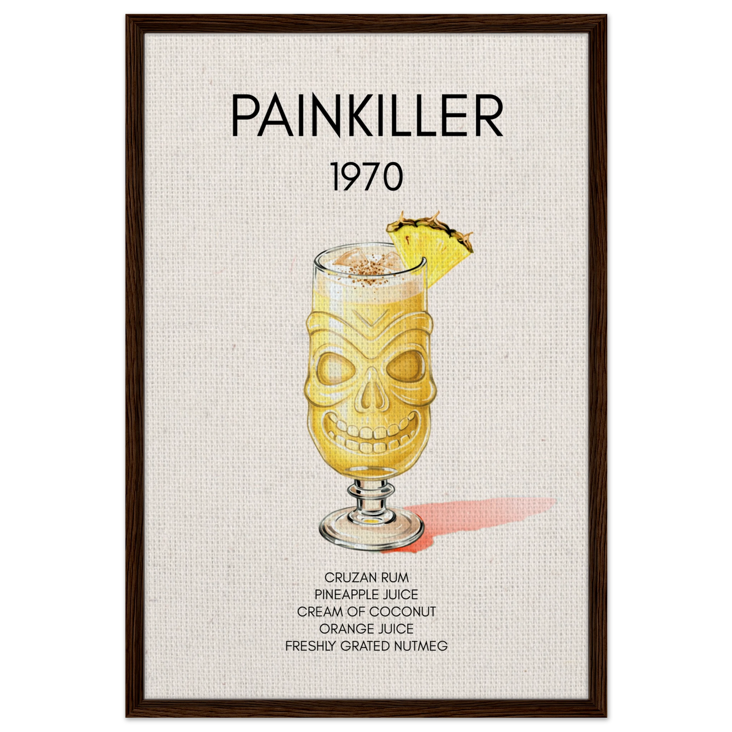 Painkiller Cocktail Bar Art Poster Print Dark Brown Wood Frame 60x90 cm 24x36″ Framed Canvas