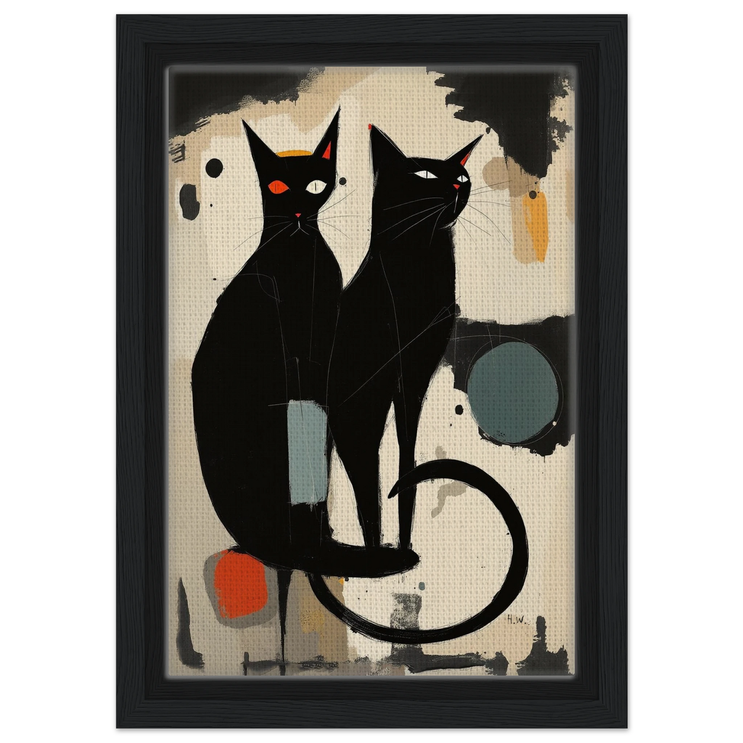 Abstract Crazy Cat Duo Art Print Black Wood Frame 20x30 cm 8x12″ Framed Canvas