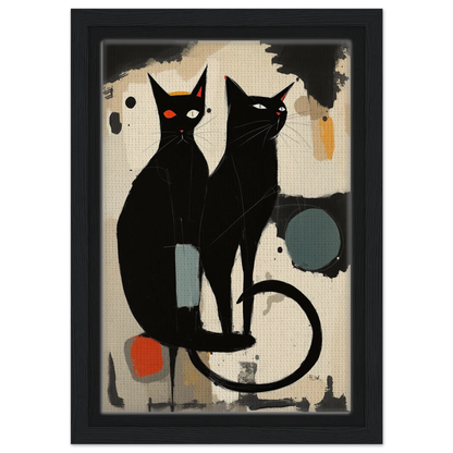 Abstract Crazy Cat Duo Art Print Black Wood Frame 20x30 cm 8x12″ Framed Canvas