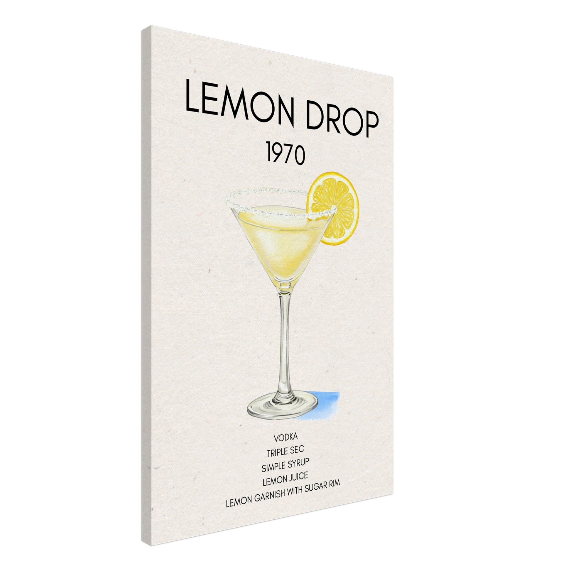 Lemon Drop Martini Cocktail Bar Poster Print Dark Brown Wood Frame 60x90 cm 24x36″ Framed Canvas