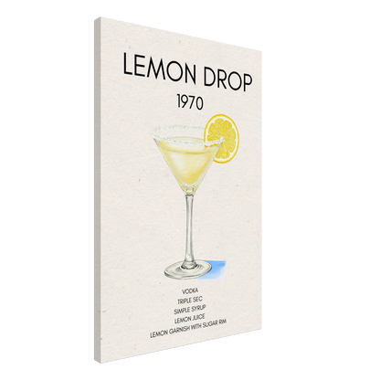 Lemon Drop Martini Cocktail Bar Art Print Dark Brown Wood Frame 60x90 cm 24x36″ Framed Canvas