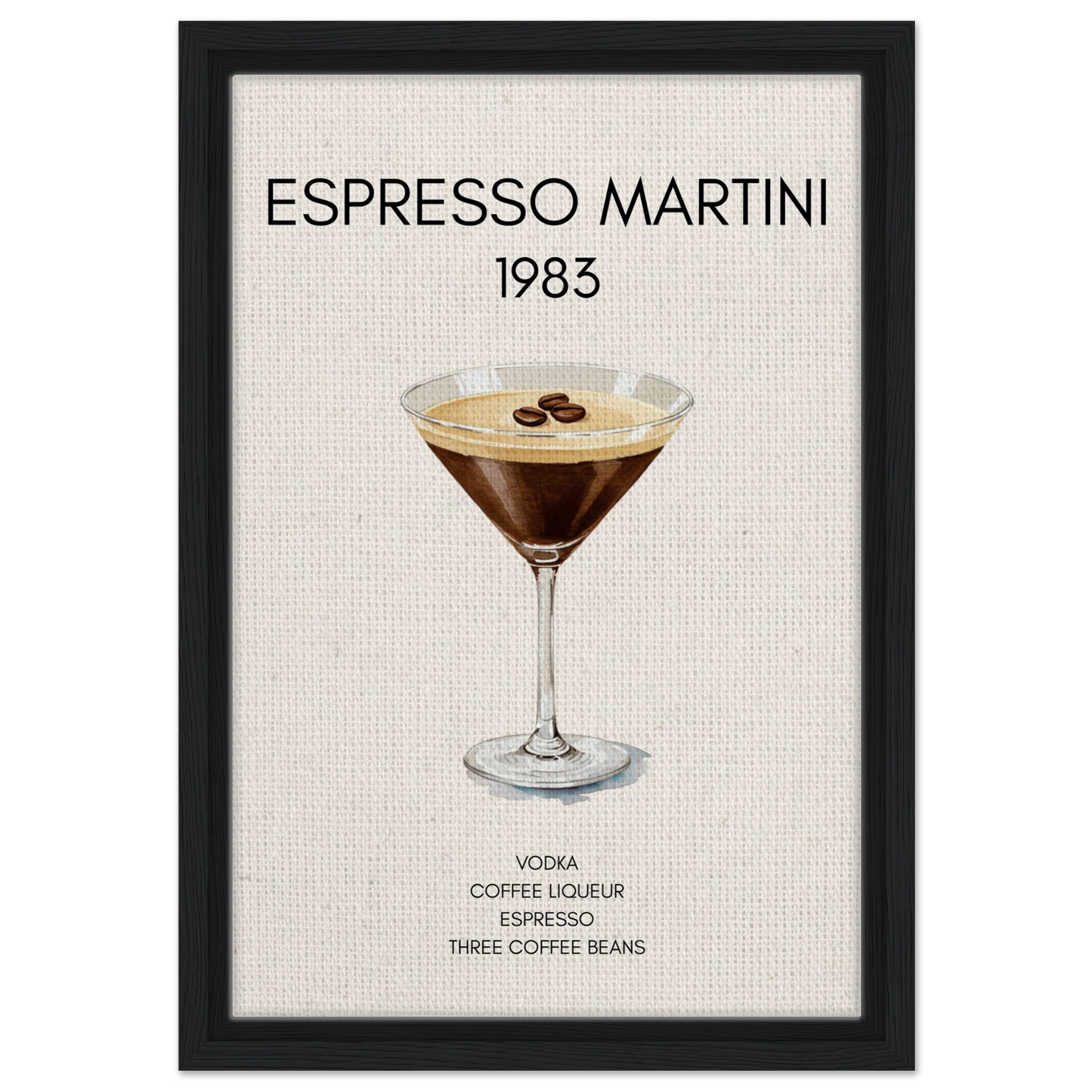 Espresso Martini Cocktail Bar Poster Print Black Wood Frame 30x45 cm 12x18″ Framed Canvas