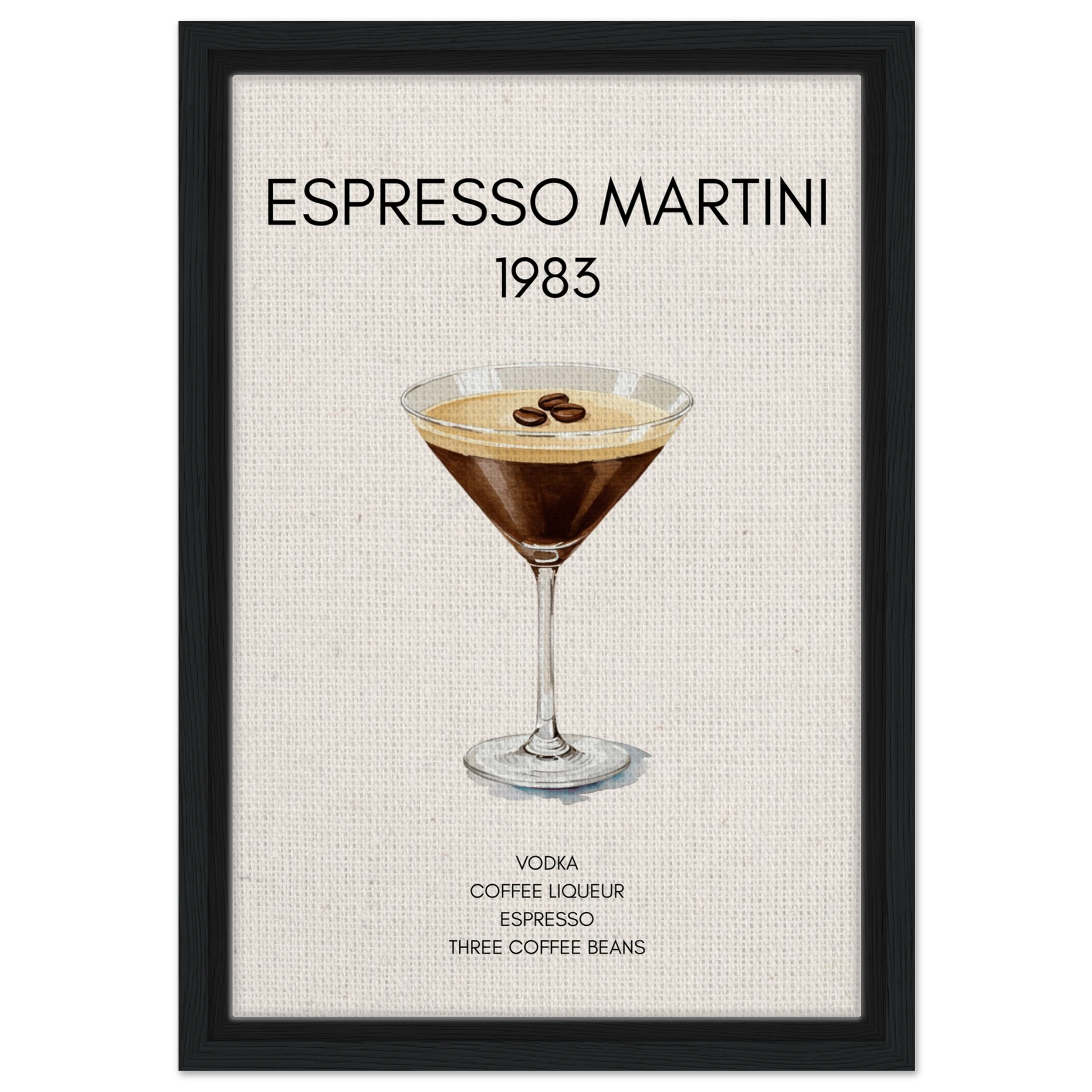 Espresso Martini Cocktail Bar Poster Print Black Wood Frame 30x45 cm 12x18″ Framed Canvas