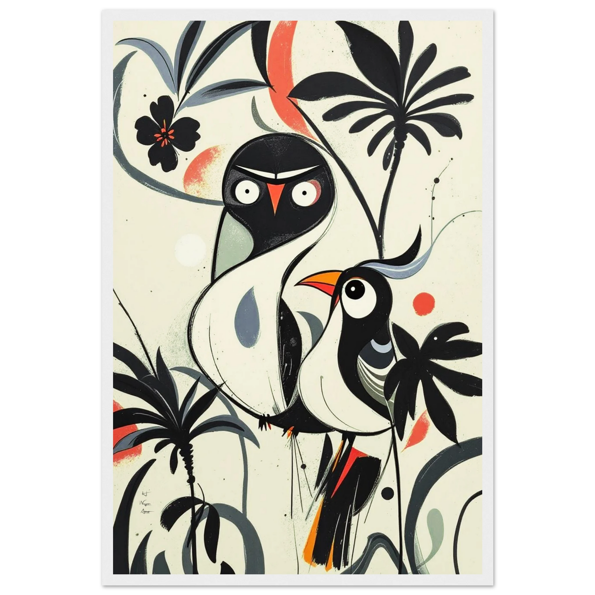 Abstract Bird Modern Tropical Art Print White Wood Frame 40x60 cm 16x24″ Premium Matte Paper Wooden Framed Poster