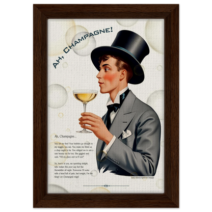 Art Deco Champagne Funny Poem Art Print 20x30 cm 8x12″ Framed Canvas Dark wood frame