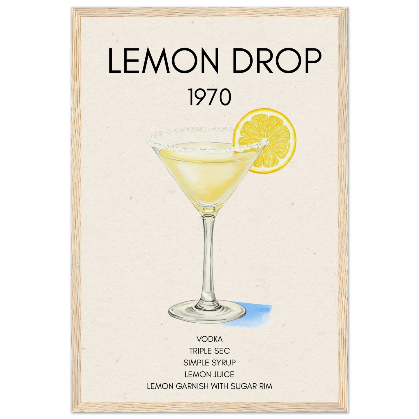 Lemon Drop Martini Cocktail Bar Poster Print Light Wood Frame 30x45 cm 12x18″ Museum-Quality Matte Paper Wooden Framed Poster