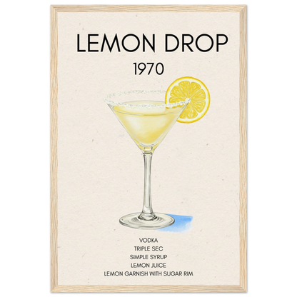 Lemon Drop Martini Cocktail Bar Art Print Light Wood Frame 30x45 cm 12x18″ Museum-Quality Matte Paper Wooden Framed Poster