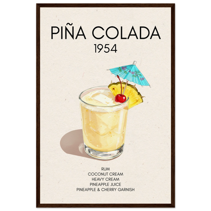 Pina Colada Cocktail Bar Poster Print Dark Brown Wood Frame 40x60 cm 16x24″ Museum-Quality Matte Paper Wooden Framed Poster
