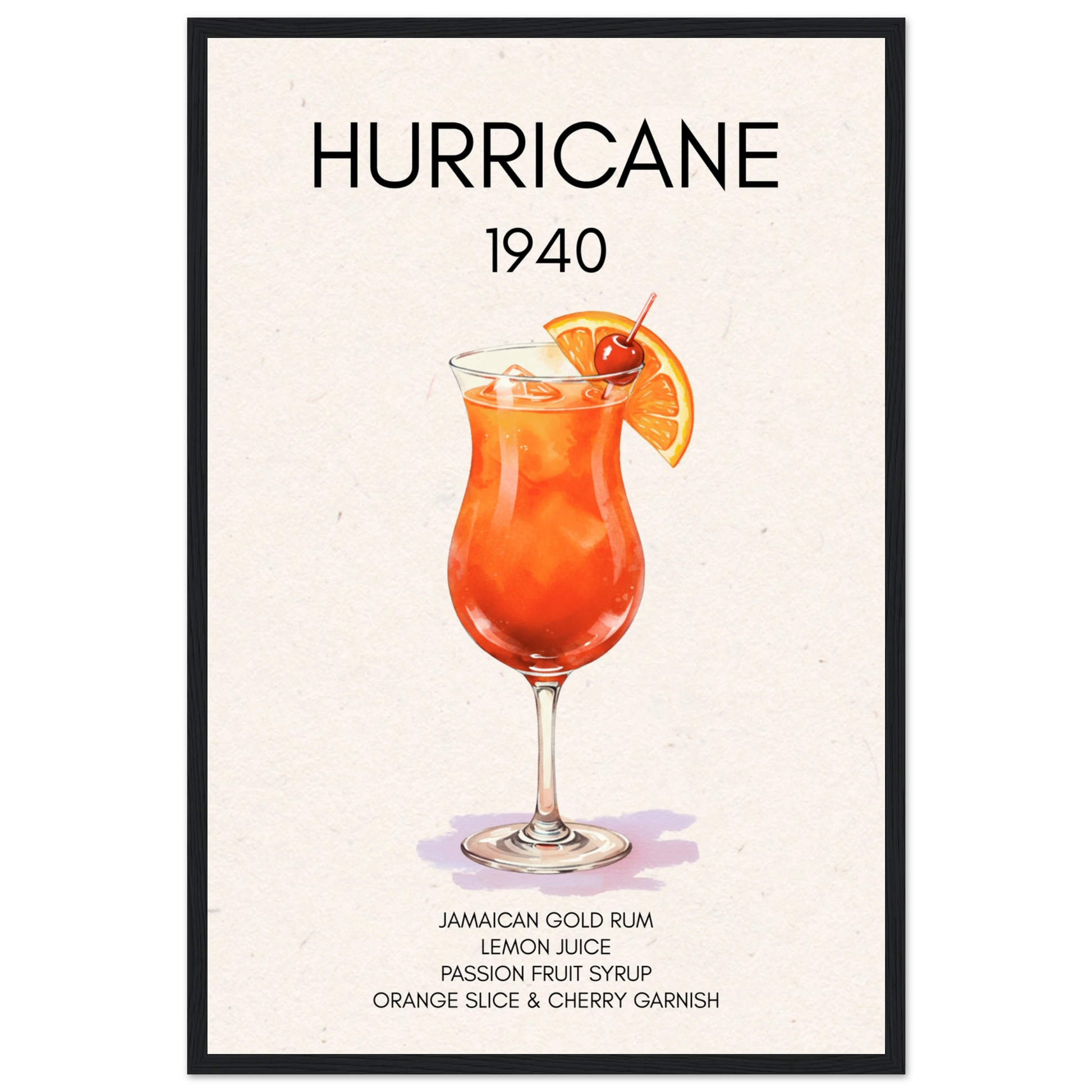 Hurricane Cocktail Bar Art Print Black Wood Frame 40x60 cm 16x24″ Premium Matte Paper Wooden Framed Poster