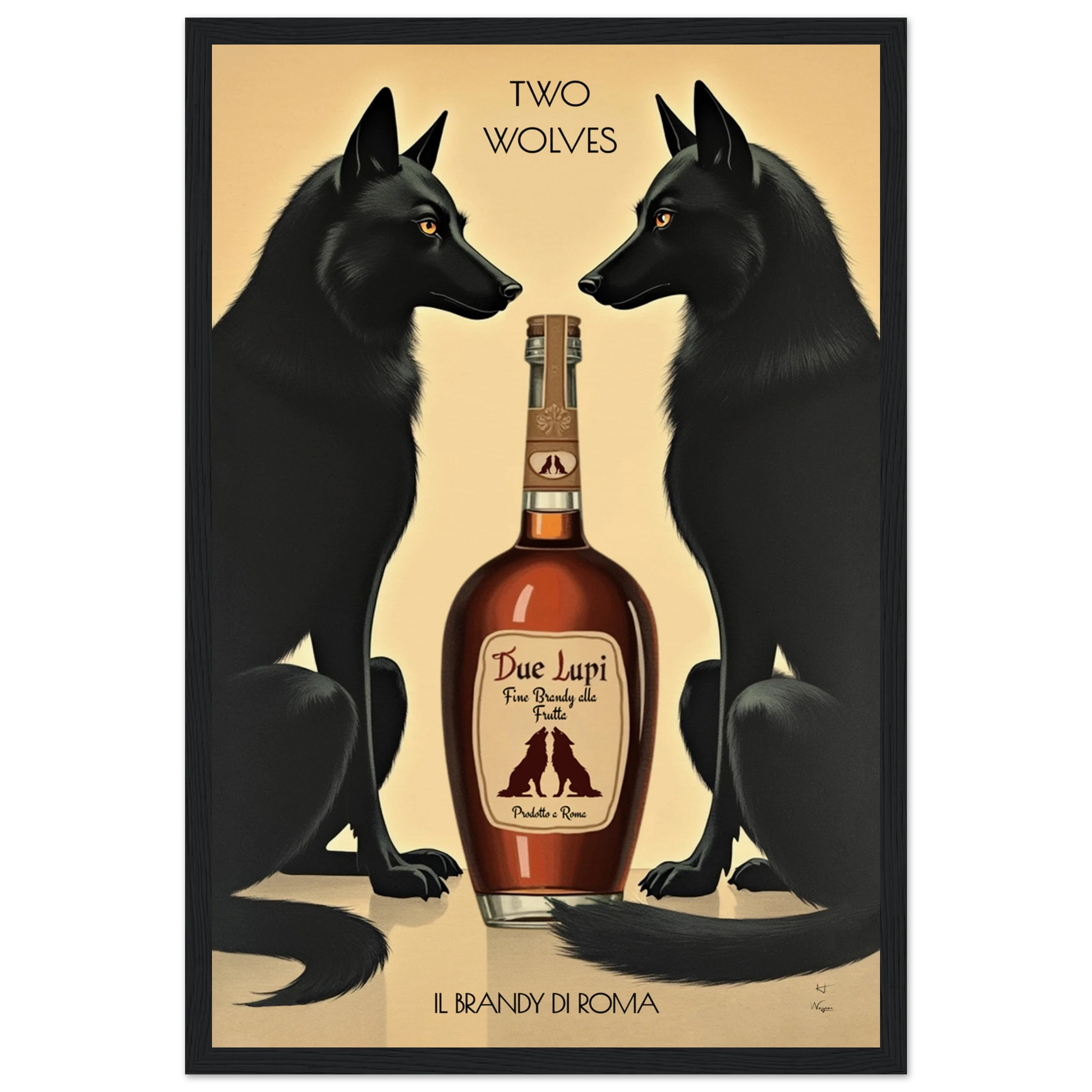 Two Wolves Italian Cocktail Bar Art Print 30x45 cm 12x18″ Museum-Quality Matte Paper Wooden Framed Poster Black Wood Frame