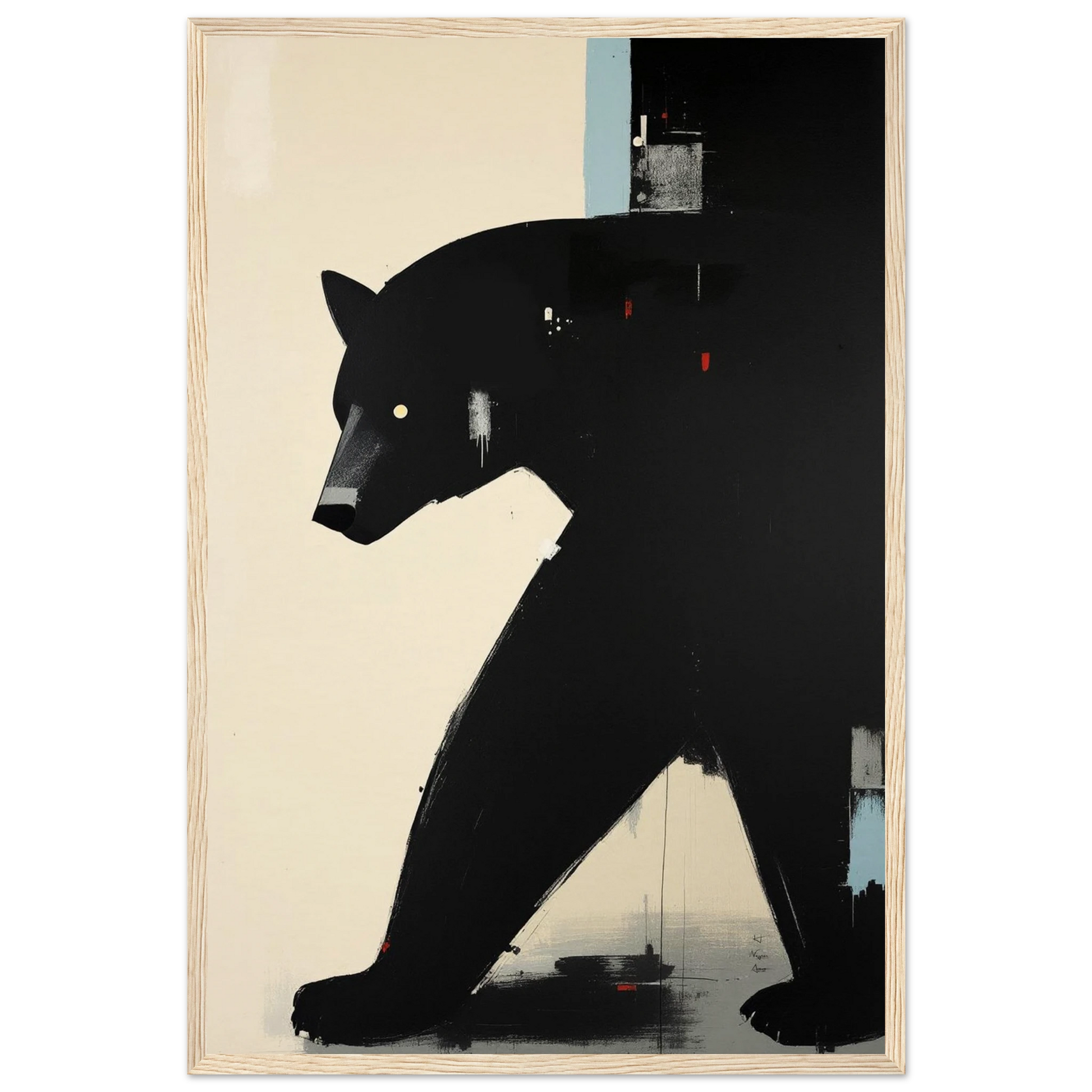 Minimalist Abstract Black Bear Art Poster Print Light Wood Frame 40x60 cm 16x24″ Museum-Quality Matte Wooden Framed Poster