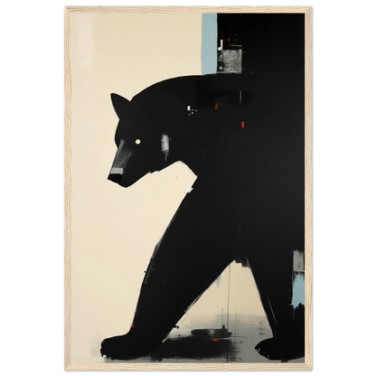 Minimalist Abstract Black Bear Art Poster Print Light Wood Frame 40x60 cm 16x24″ Museum-Quality Matte Wooden Framed Poster