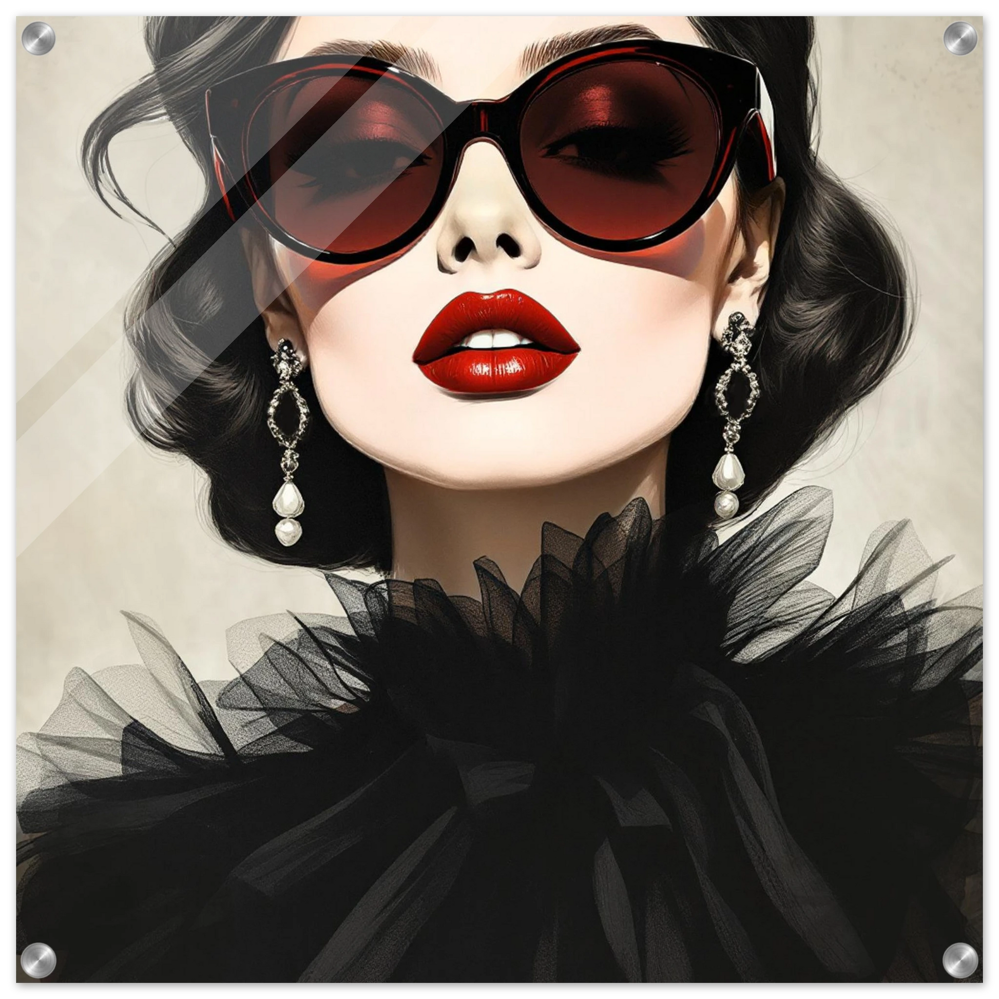 Paris Glam 80s Fashion Model Art Print 60x60 cm 24x24″ Sleek Acrylic Print