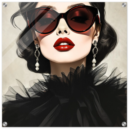 Paris Glam 80s Fashion Model Art Print 60x60 cm 24x24″ Sleek Acrylic Print