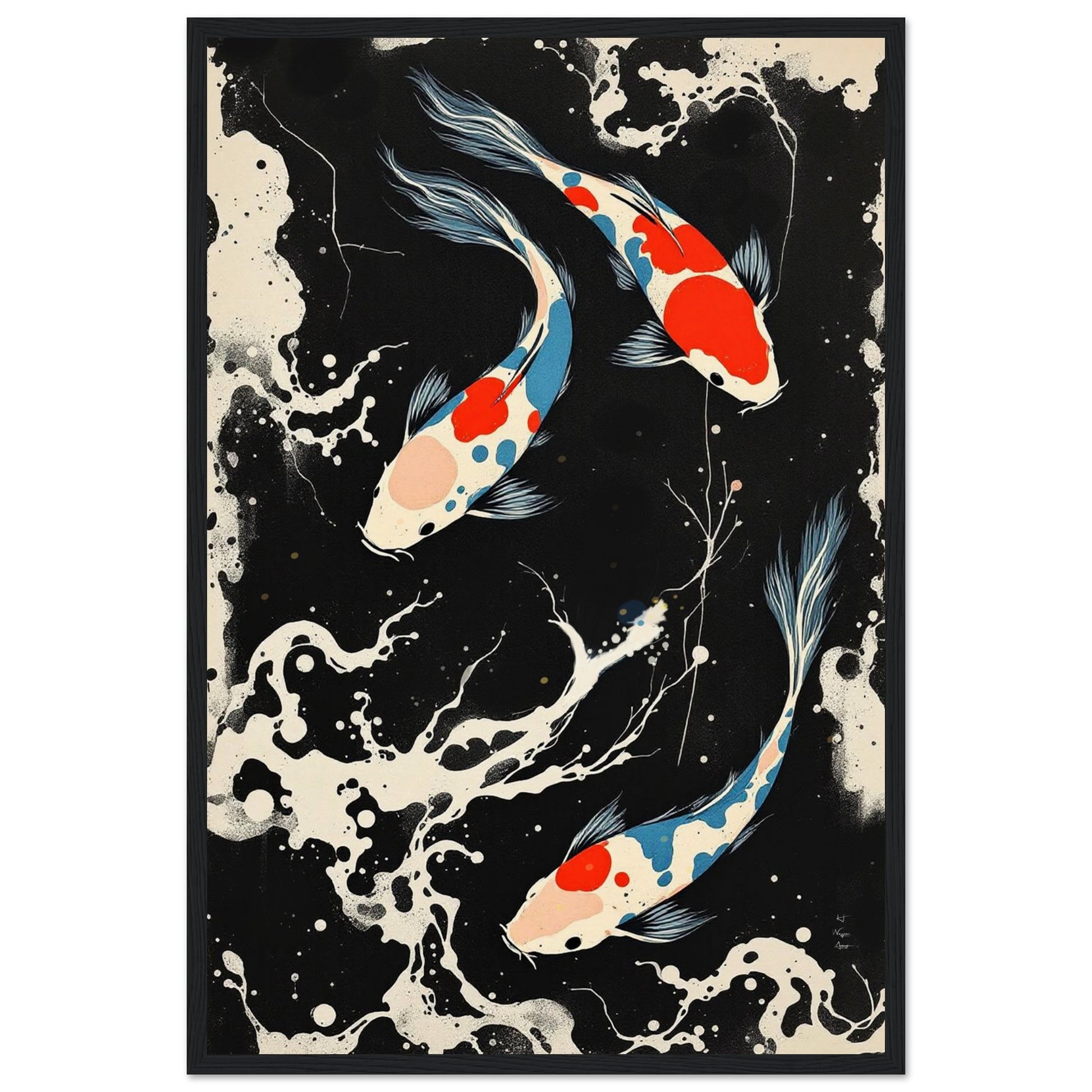 Modern Black White Koi Fish Ocean Art Print 40x60 cm 16x24″ Museum-Quality Matte Paper Wooden Framed Poster Black Wood Frame