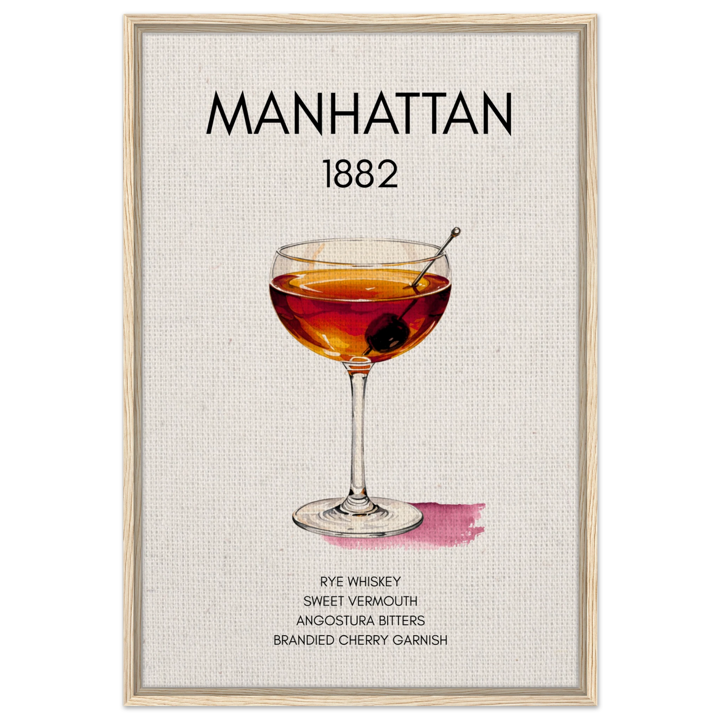 Classic Manhattan Cocktail Bar Art Poster Print Light Wood Frame 60x90 cm 24x36″ Framed Canvas