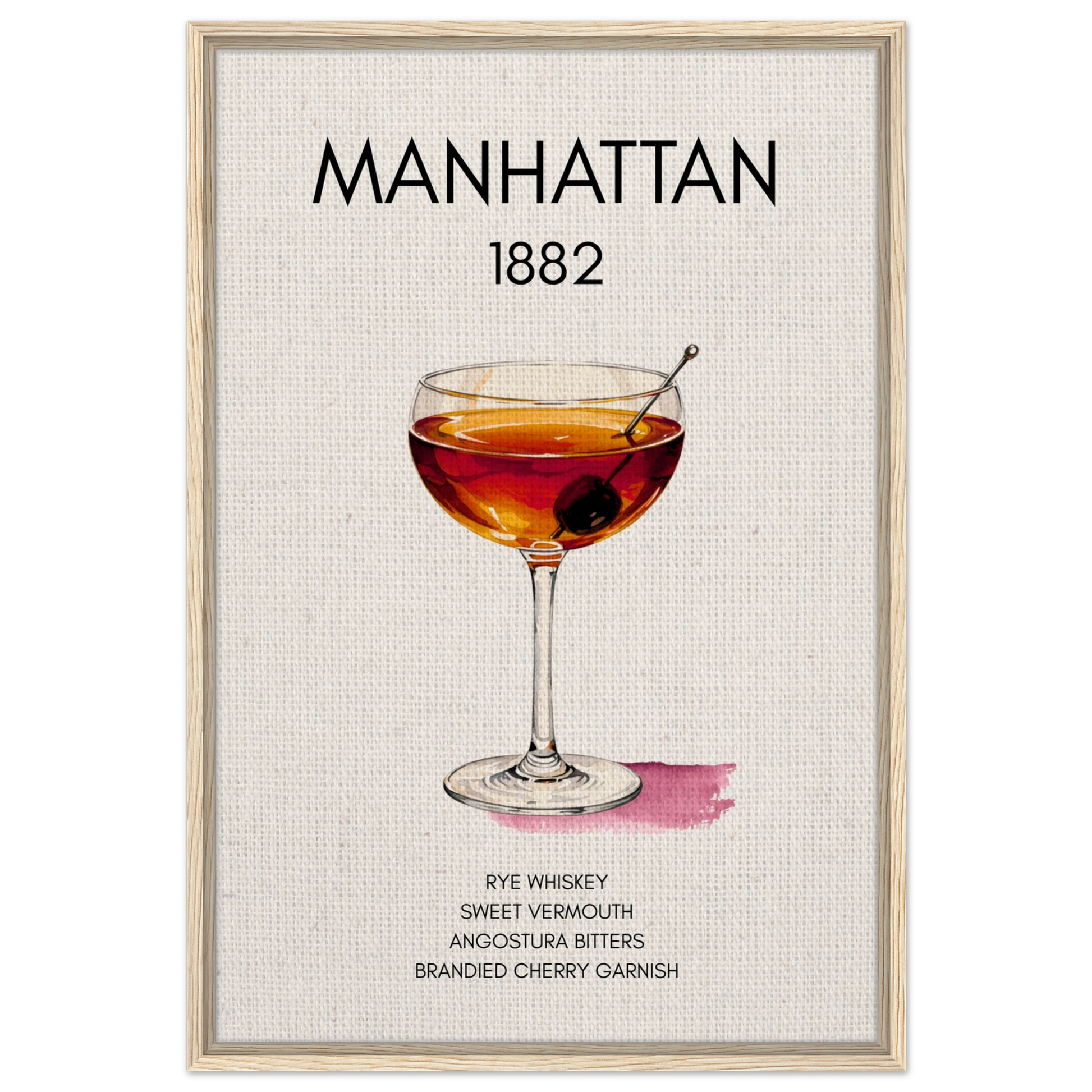 Classic Manhattan Cocktail Bar Art Print Light Wood Frame 60x90 cm 24x36″ Framed Canvas