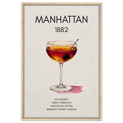 Classic Manhattan Cocktail Bar Art Print Light Wood Frame 60x90 cm 24x36″ Framed Canvas