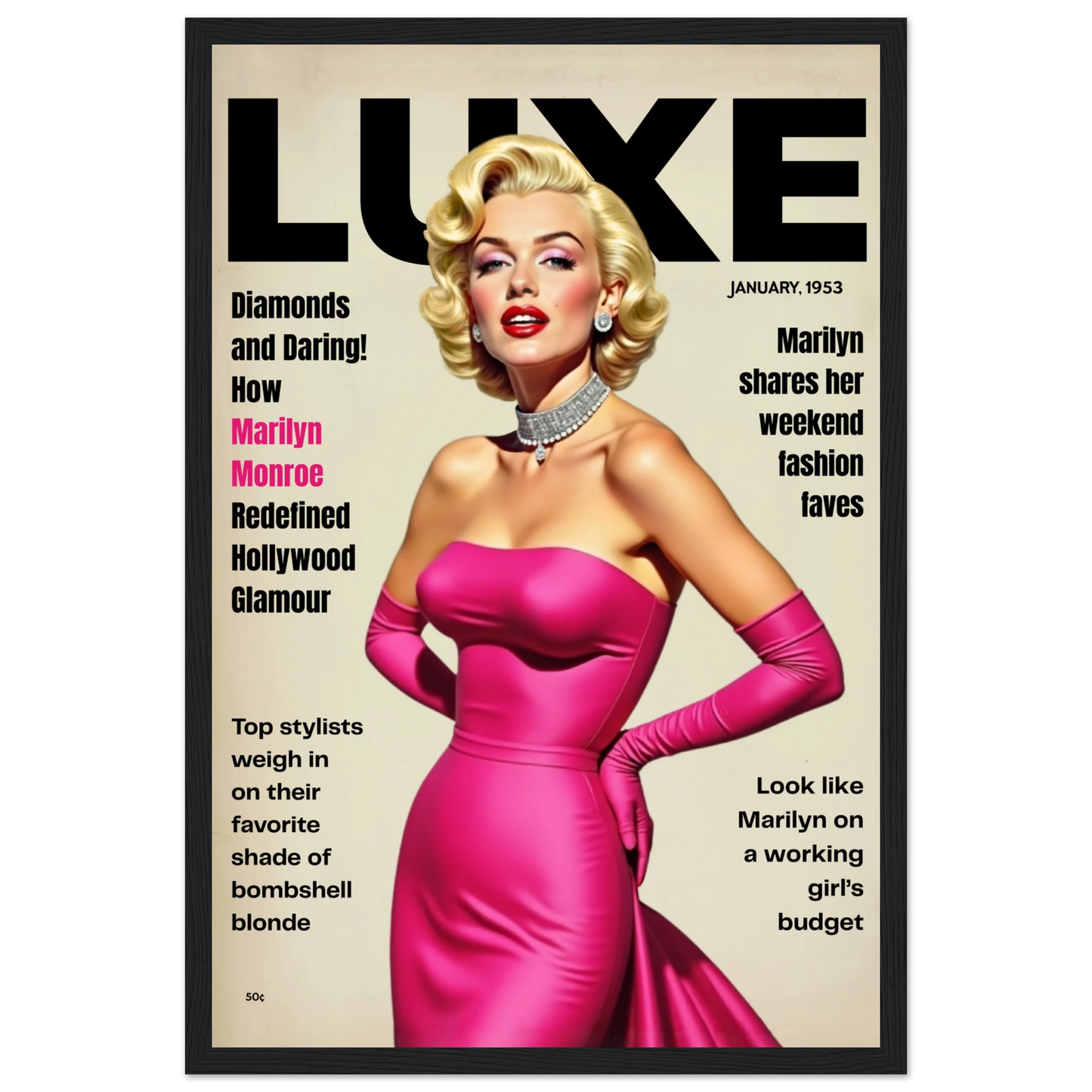 Marilyn Monroe Old Hollywood Art Print Black Wood Frame 30x45 cm 12x18″ Premium Semi-Glossy Paper Wooden Framed Poster