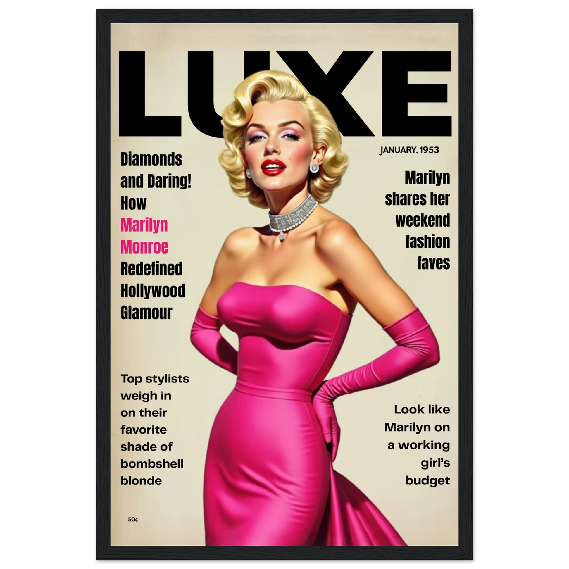 Marilyn Monroe Old Hollywood Art Print Black Wood Frame 30x45 cm 12x18″ Premium Semi-Glossy Paper Wooden Framed Poster