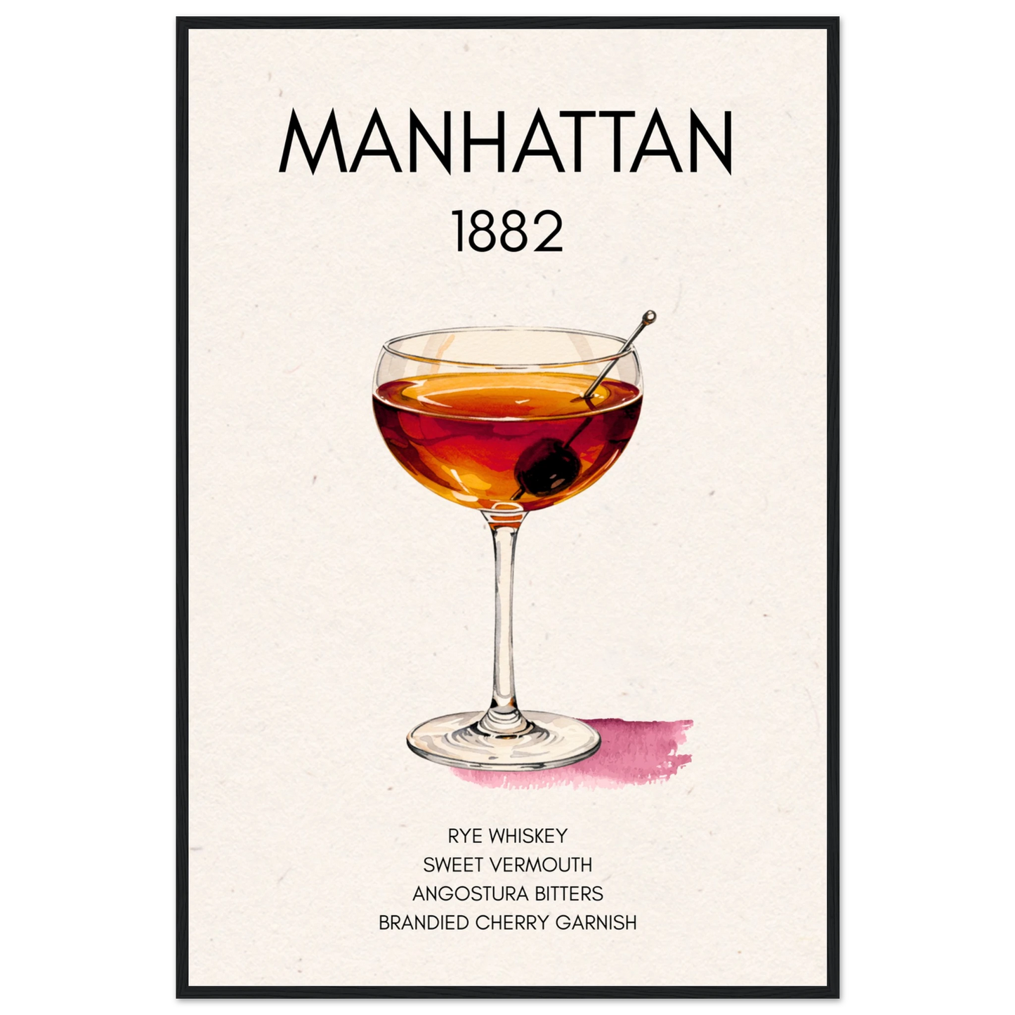 Classic Manhattan Cocktail Bar Art Poster Print Black Wood Frame 60x90 cm 24x36″ Premium Matte Paper Wooden Framed Poster