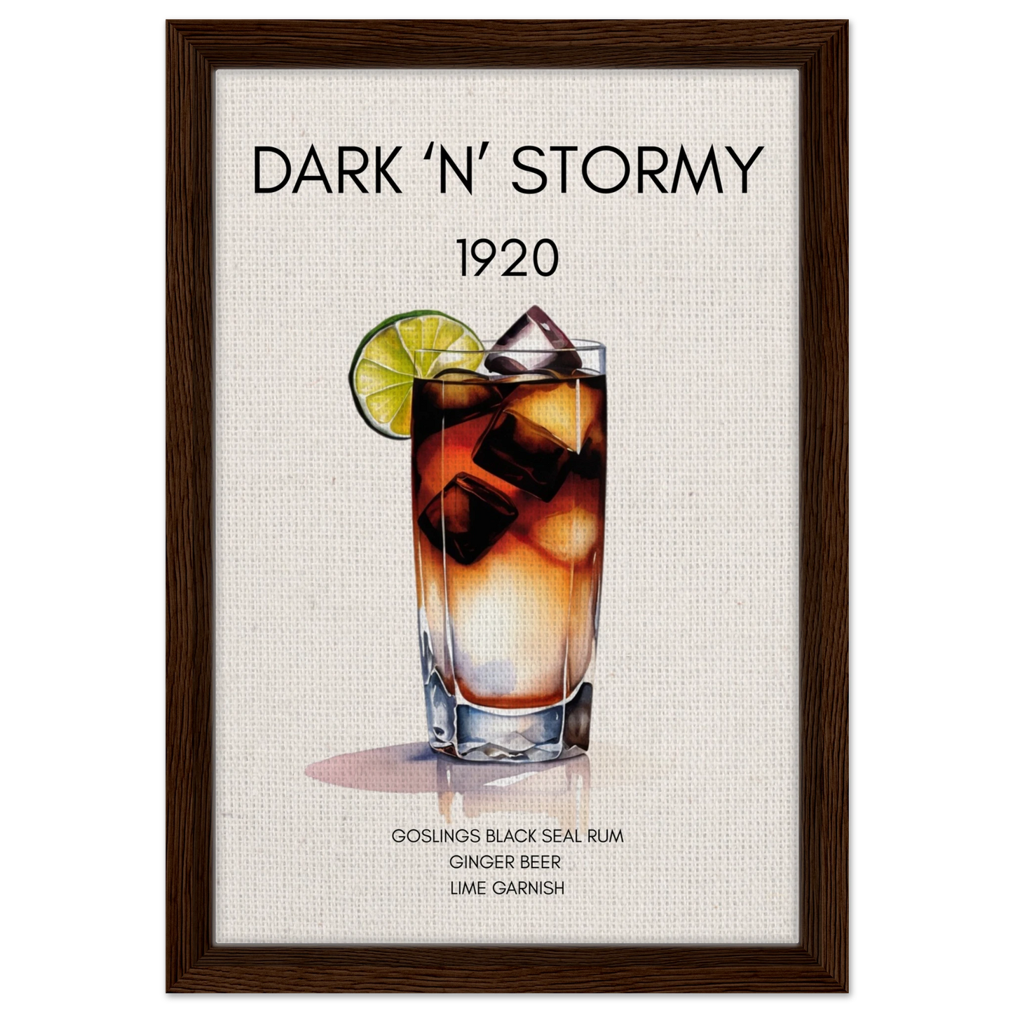 Dark n Stormy Cocktail Drink Bar Art Print Dark Brown Wood Frame 30x45 cm 12x18″ Framed Canvas